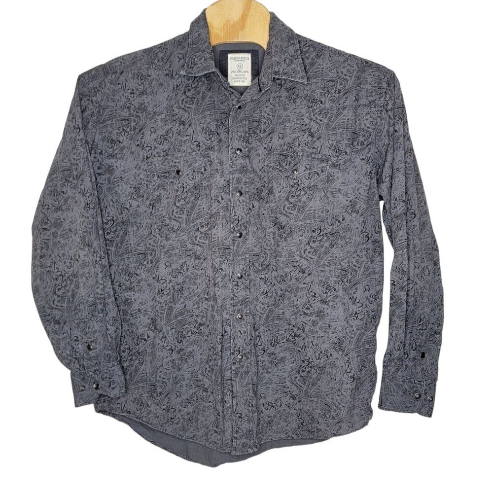 Panhandle XL‎ Gray Patterned Snap Button Down Long Sleeve Men's Western Shirt